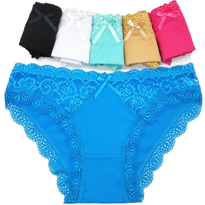 5PCS Set Stylish Lace Panty  – Low Rise Cotton Briefs for Women