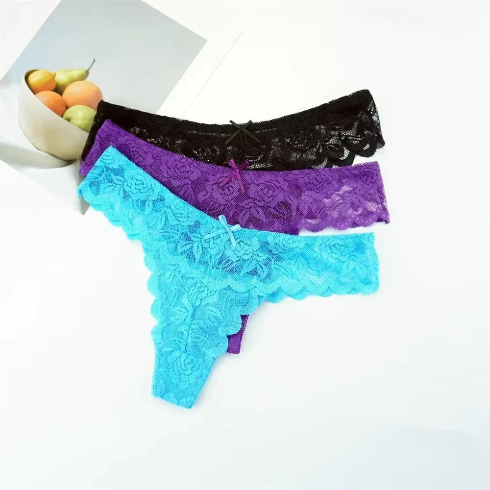 3PCS Set Lace Thong – Low Waist Transparent G-String Panty for Women