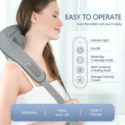 Foreverlily Cordless Neck & Back Massager – Shiatsu Deep Kneading, Ultimate Shoulder & Cervical Relaxation