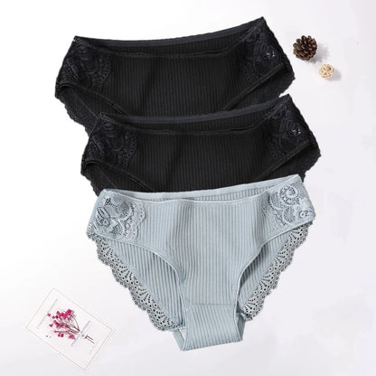 3PCS Set Floral Lace Cotton Panty  – Soft & Sexy Women’s Briefs