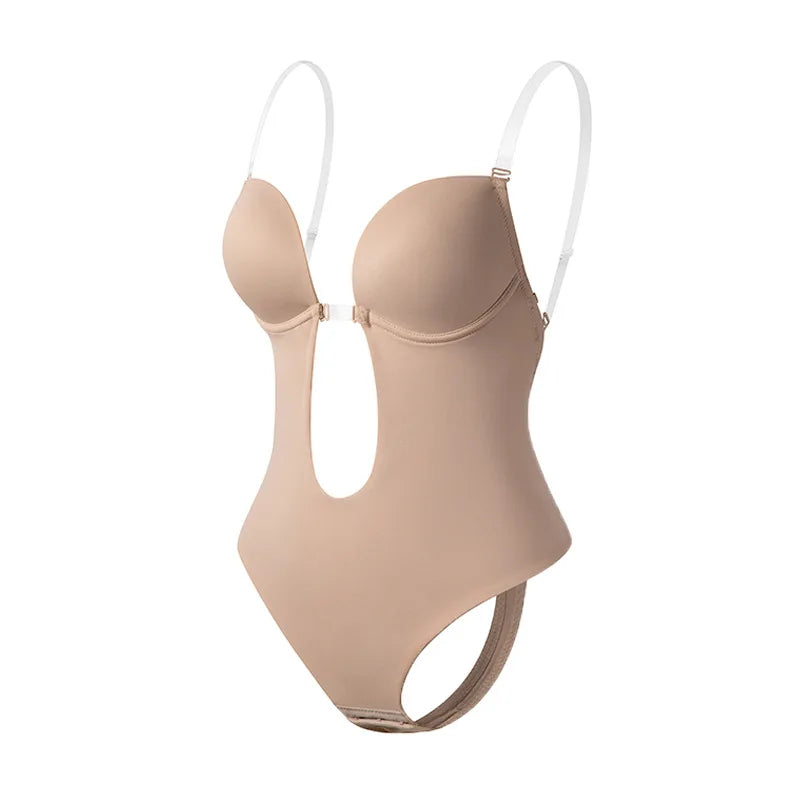 Deep V-Neck Backless Bodysuit – Push-Up Slimming Shapewear for Women
