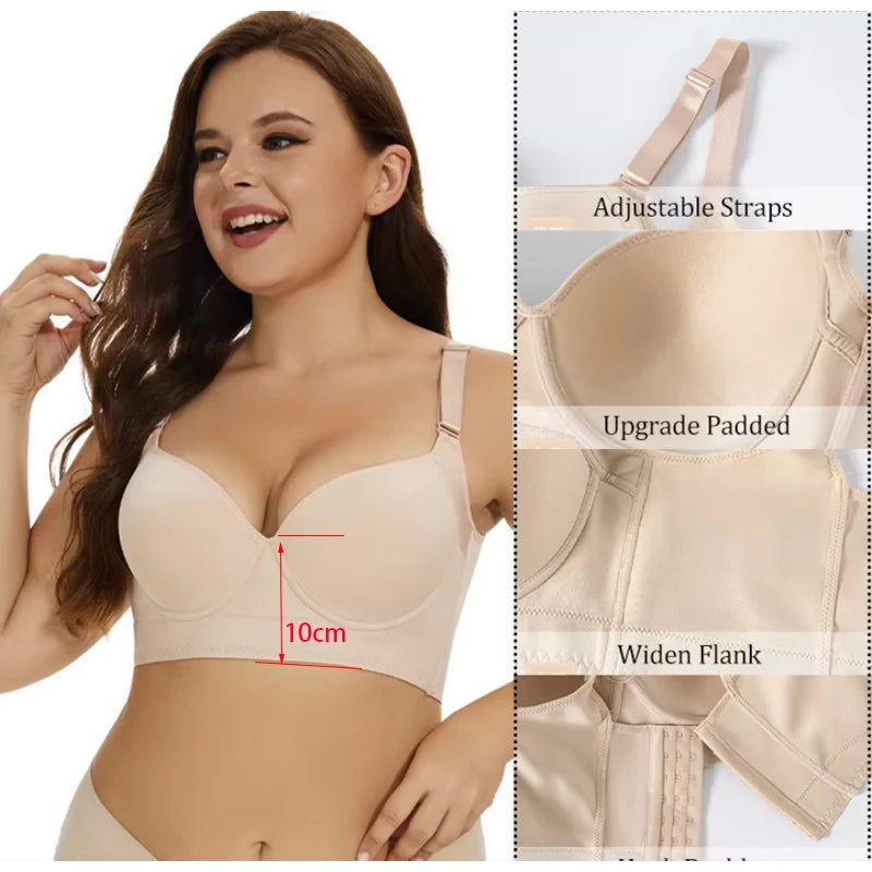 Deep Cup Bra Hide Back Fat Push Up Bra (Beige)