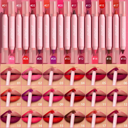 18-Color Waterproof Lipstick Pencil – Matte, Long-Lasting & Non-Stick Cup