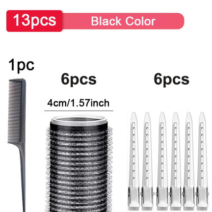 13pcs Black Self Grip Hair Rollers – No Heat, Effortless Curls!