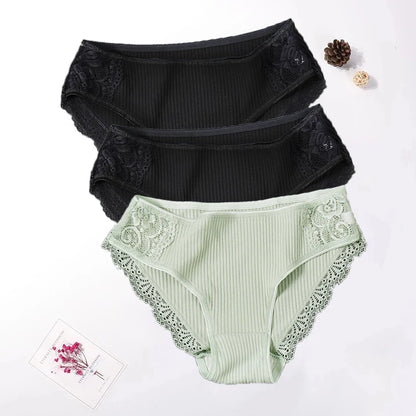 3PCS Set Floral Lace Cotton Panty  – Soft & Sexy Women’s Briefs