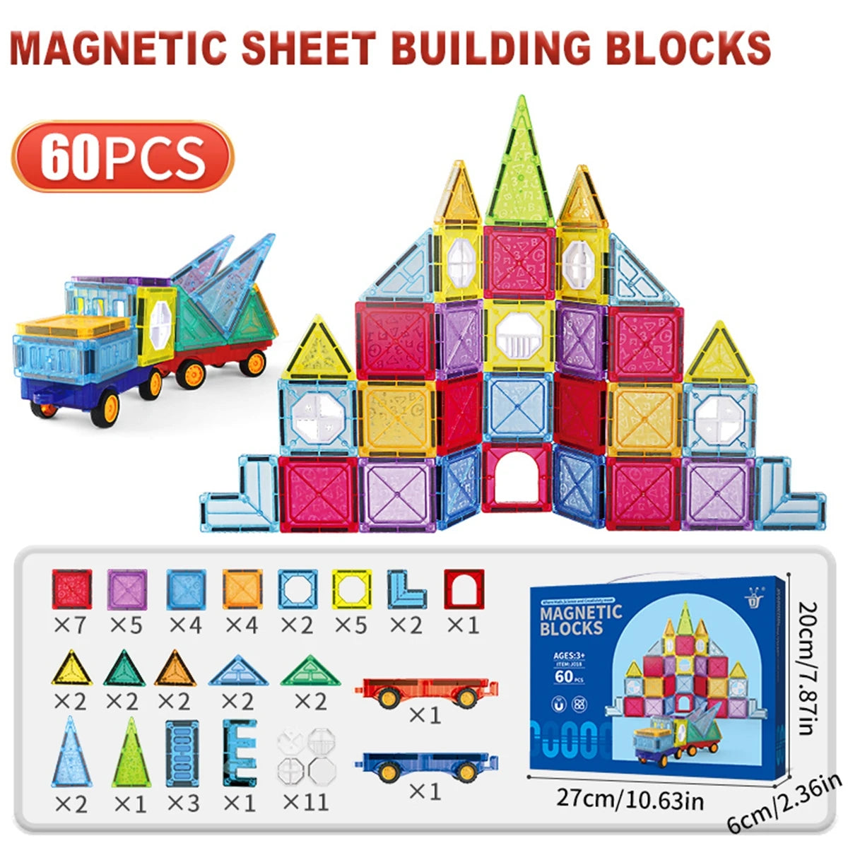 Magnet Building Tiles Construction Set,  Clear Magnetic 3D Blocks Construction Playboards