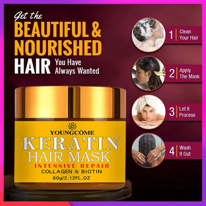 Keratin. Collagen & Biotin Hair Mask  – Deep Repair & Nourishment for Dry, Damaged Hair