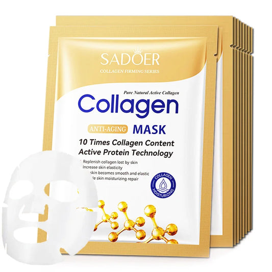 10pcs Anti-Wrinkle Collagen Face Masks – Hydrating & Firming Sheet Masks for Youthful Skin