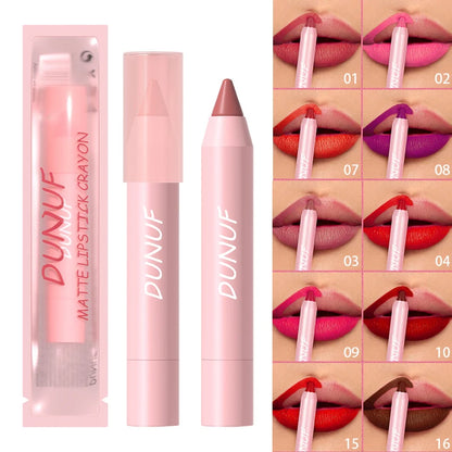18-Color Waterproof Lipstick Pencil – Matte, Long-Lasting & Non-Stick Cup