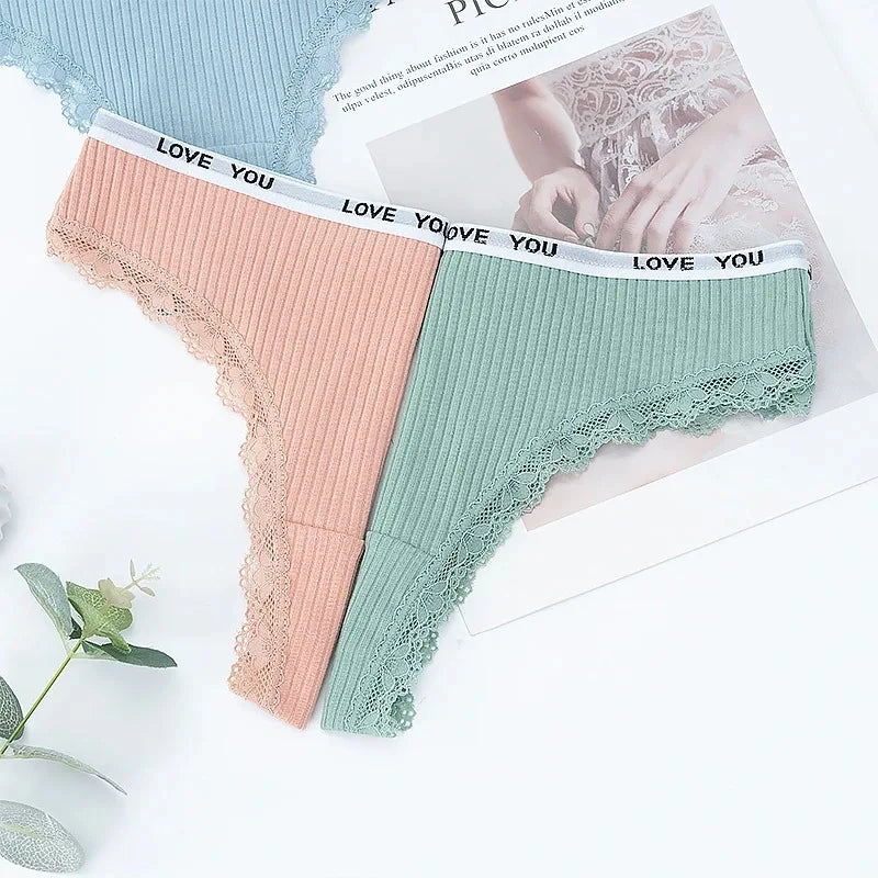 3PCS Set Low Waist Lace Thong – Cotton Panty for Women