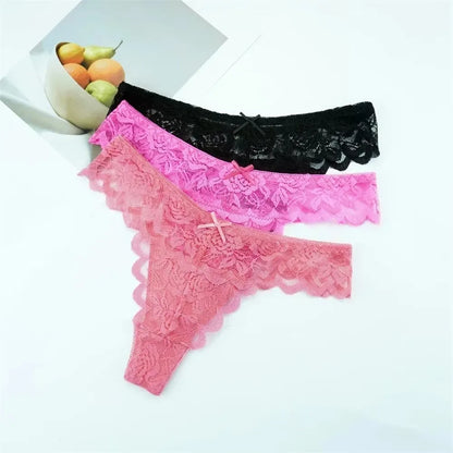 3PCS Set Lace Thong – Low Waist Transparent G-String Panty for Women