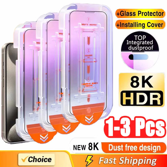 1Pc Dust-Free Oleophobic Screen Protector for iPhone 11/12/13/14/15/16 Pro Max Mini XS XR Glass