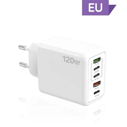 Type-C 120W USB Wall Charger 5 Ports Fast Charging Adapter | Rapid Charging for iPhone, Android & More