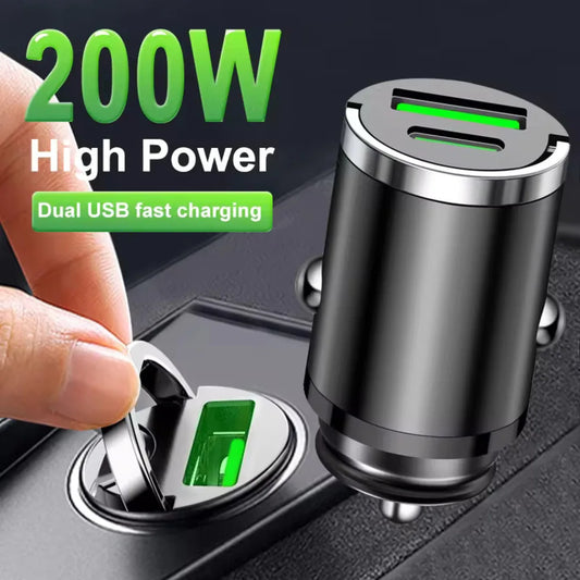 200W Mini Car Charger QC3.0 Fast Charging USB Type-C PD Adapter for iPhone Samsung Huawei,  Xiaomi