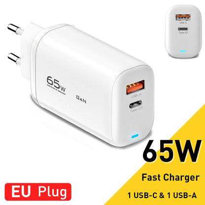 Essager 65W GaN USB C Fast Charger 3-Port Wall Charger Block For  MacBook, iPad, iPhone Series, Galaxy Series, Laptops, Game Consoles and More
