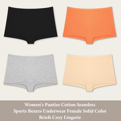 4PCS Women's Seamless Cotton Boxer Briefs Set  – Soft & Sporty Boyshort Panty Underwear XS-XL