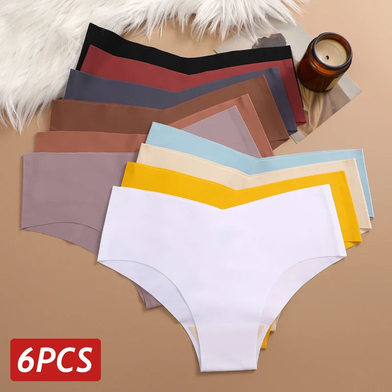 6PCS Set Ultra-Thin Ice Silk Panty  – Sexy V-Waist, Seamless & Comfortable Fit