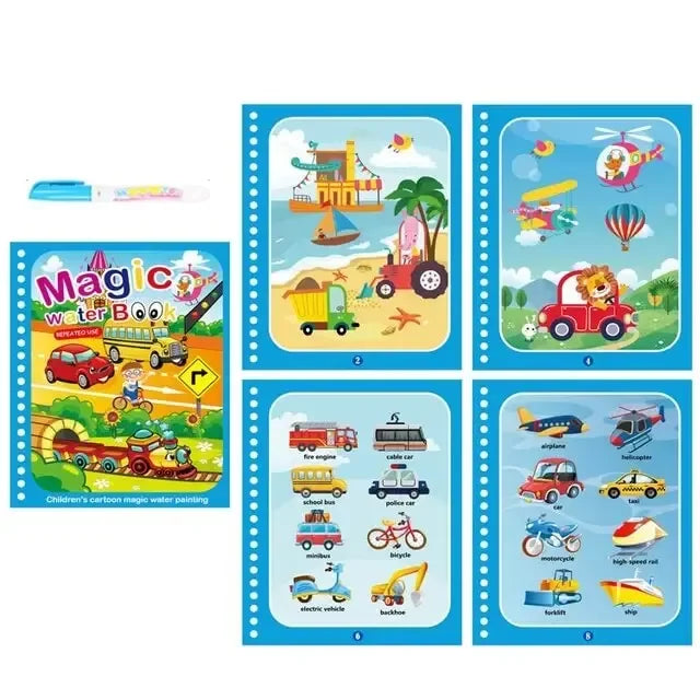 1P Reusable Water Drawing Book - Mess-Free Magic Painting Pad with Refillable Water Pen