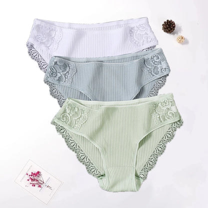 3PCS Set Floral Lace Cotton Panty  – Soft & Sexy Women’s Briefs