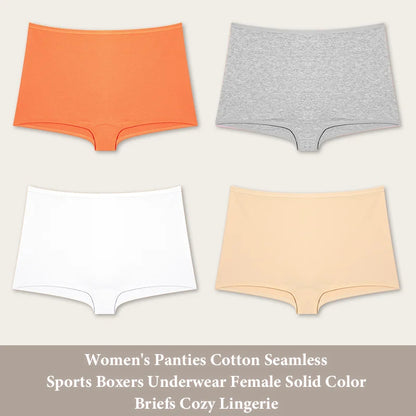 4PCS Women's Seamless Cotton Boxer Briefs Set  – Soft & Sporty Boyshort Panty Underwear XS-XL
