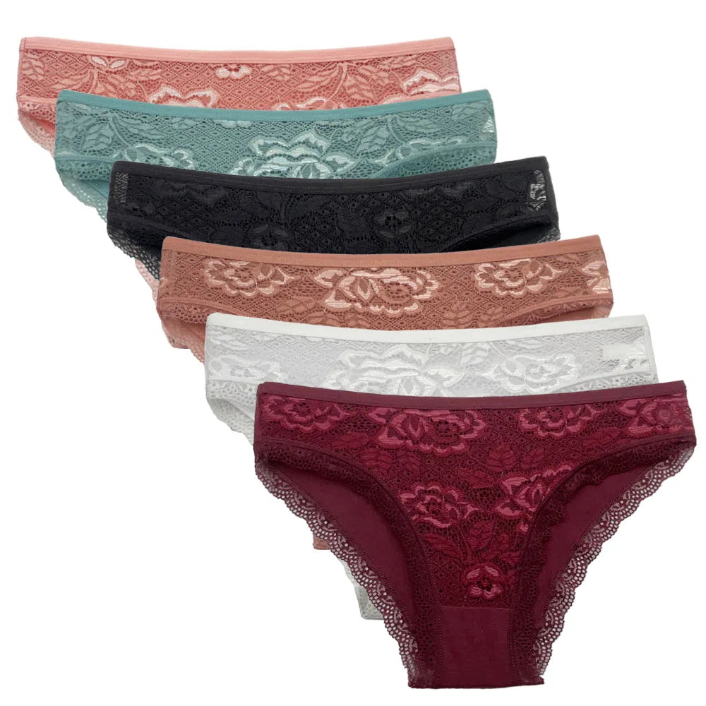 5PCS Set Stylish Lace Panty  – Low Rise Cotton Briefs for Women