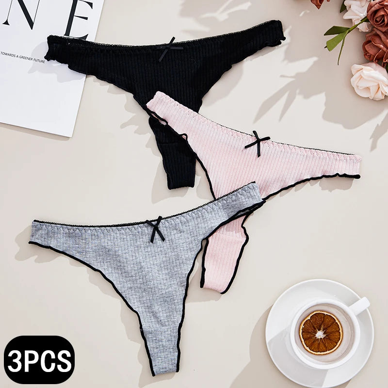 3Pcs Set Women's Low-Rise Thong Panty– Chic, Casual & Comfortable Cotton  Lingerie