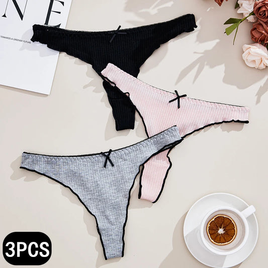 3Pcs Set Women's Low-Rise Thong Panty– Chic, Casual & Comfortable Cotton  Lingerie