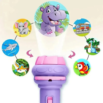 Cartoon Projector Flashlight  Torch - 10 Cards With 80 Patterns Storytelling Toy for Kids