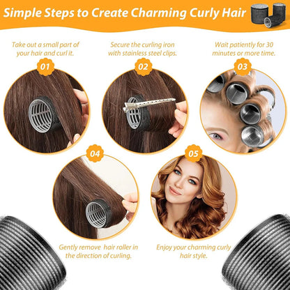 13pcs Black Self Grip Hair Rollers – No Heat, Effortless Curls!