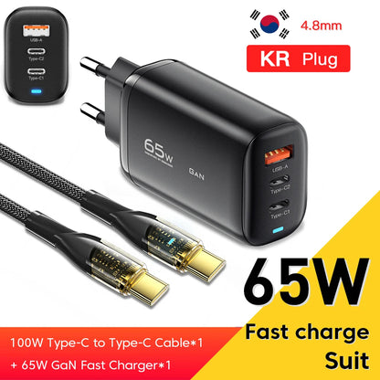 Essager 65W GaN USB C Fast Charger 3-Port Wall Charger Block For  MacBook, iPad, iPhone Series, Galaxy Series, Laptops, Game Consoles and More
