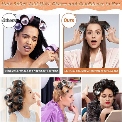 13pcs Black Self Grip Hair Rollers – No Heat, Effortless Curls!