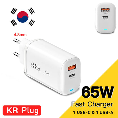 Essager 65W GaN USB C Fast Charger 3-Port Wall Charger Block For  MacBook, iPad, iPhone Series, Galaxy Series, Laptops, Game Consoles and More