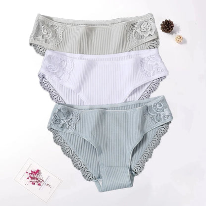 3PCS Set Floral Lace Cotton Panty  – Soft & Sexy Women’s Briefs