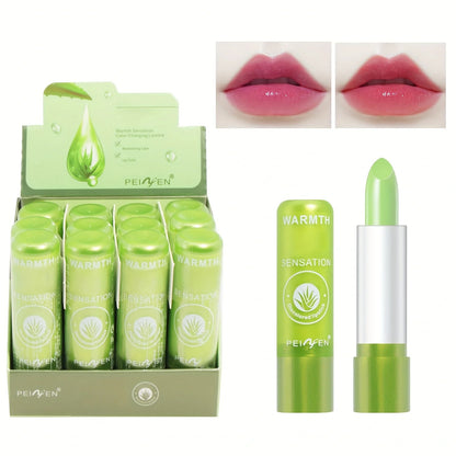 12PCS Aloe Extract Color-Changing Lip Balm – Long-Lasting Moisture & Shine