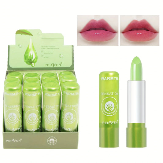 12PCS Aloe Extract Color-Changing Lip Balm – Long-Lasting Moisture & Shine