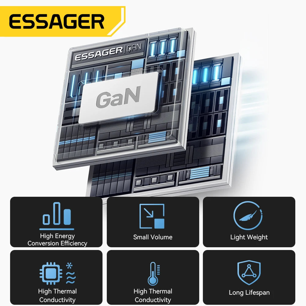 Essager 65W GaN  USB C  Fast Charger with Retractable Cable for Laptop, MacBook, iPhone, Xiaomi