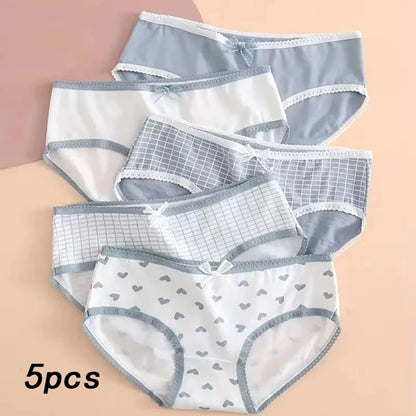 5PCS Set Heart Plaid Briefs Panty  – Cute & Comfy Bow Detail Women’s Underwear