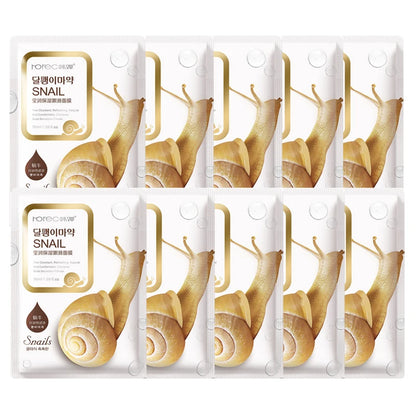 10pcs Snail Essence Moisturizing Face Masks – Korean Skincare for Hydrated & Glowing Skin