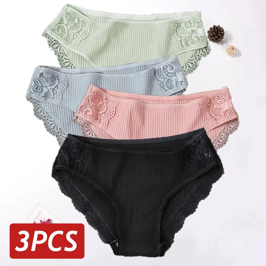 3PCS Set Floral Lace Cotton Panty  – Soft & Sexy Women’s Briefs