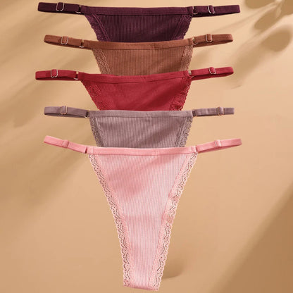 5Pcs Set  Cotton G-String Thong Panty   – Adjustable Waist T-Back Lingerie