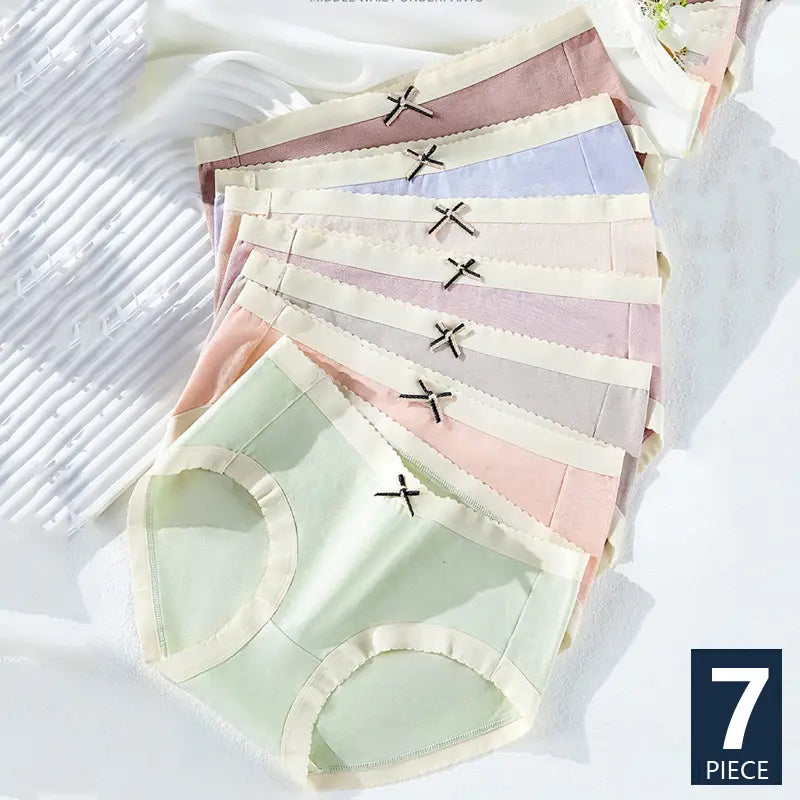 7Pcs Set Cute Bow Cotton Briefs Panty – Comfortable, Sexy, & Low Waist Design