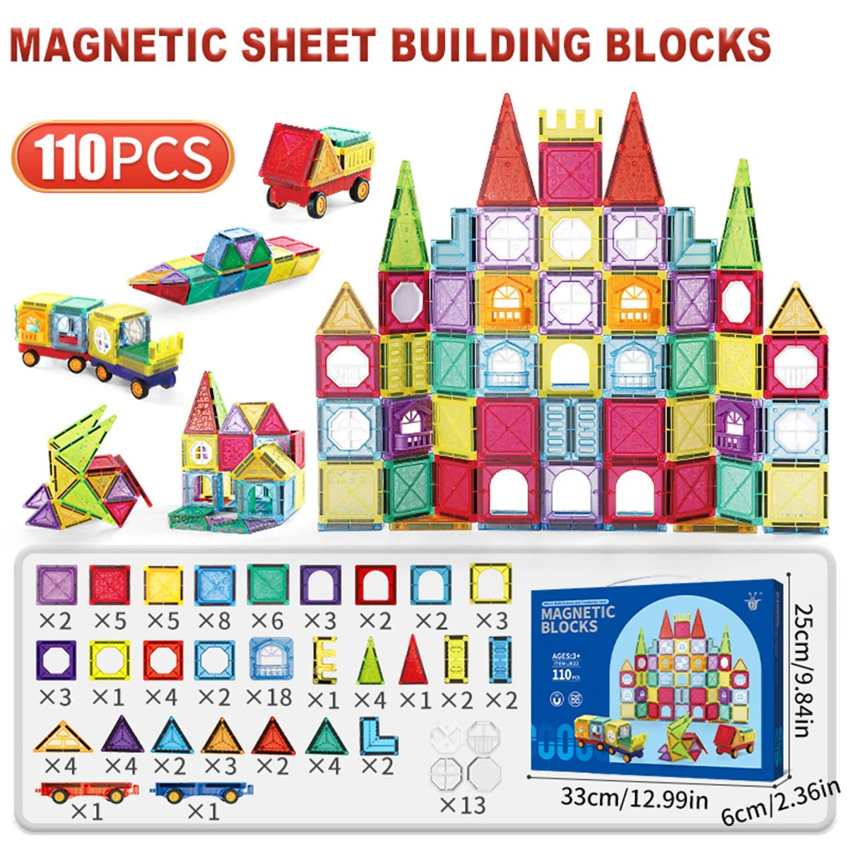 Magnet Building Tiles Construction Set,  Clear Magnetic 3D Blocks Construction Playboards