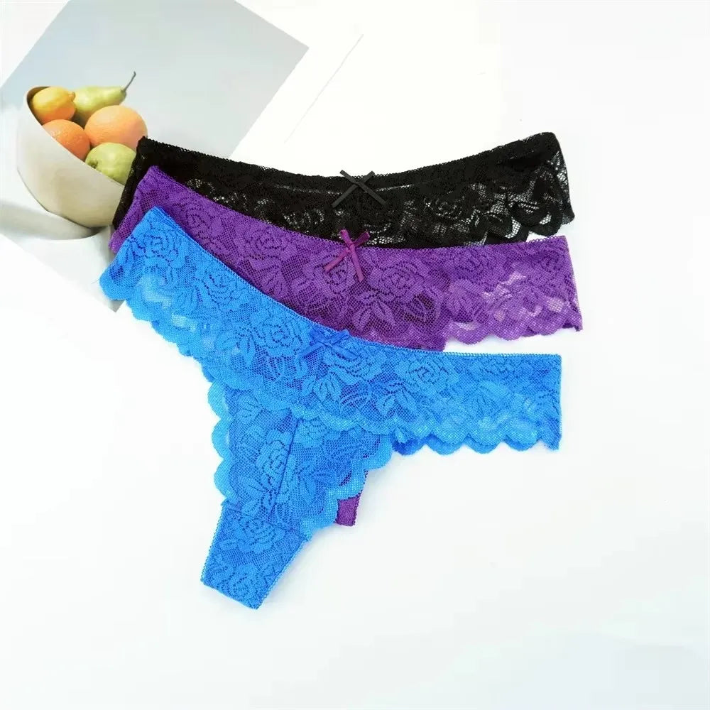 3PCS Set Lace Thong – Low Waist Transparent G-String Panty for Women