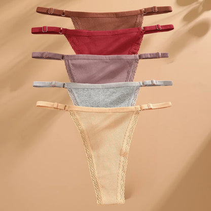 5Pcs Set  Cotton G-String Thong Panty   – Adjustable Waist T-Back Lingerie