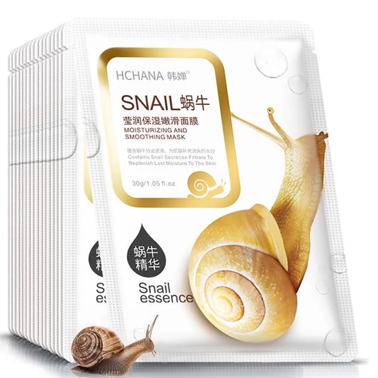 10pcs Snail Essence Moisturizing Face Masks – Korean Skincare for Hydrated & Glowing Skin