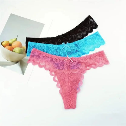 3PCS Set Lace Thong – Low Waist Transparent G-String Panty for Women