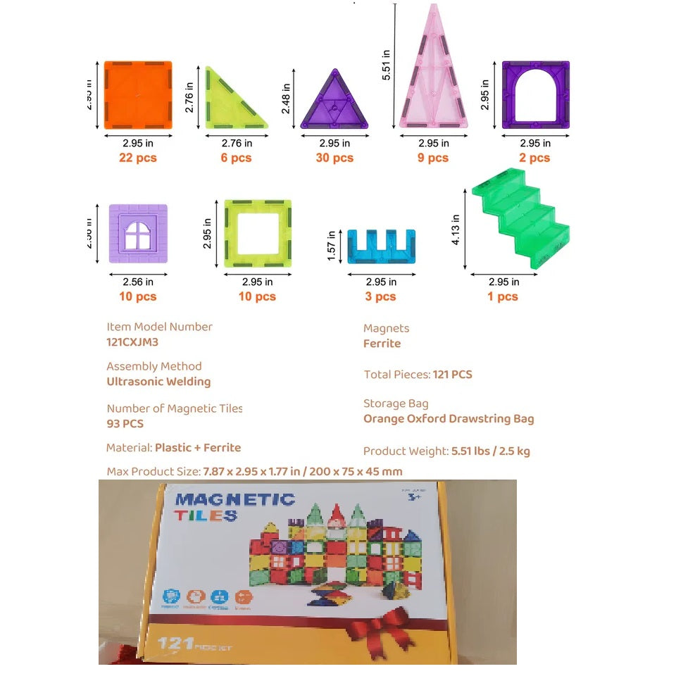 Magnet Building Tiles Construction Set,  Clear Magnetic 3D Blocks Construction Playboards