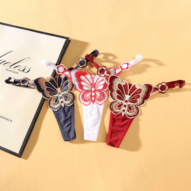 Cute Butterfly Embroidery G String Thongs