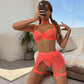 See Through Lace Mesh Seamless 4 Piece Lingerie Set