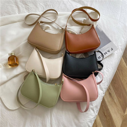 Retro Solid Color PU Leather Shoulder Bag